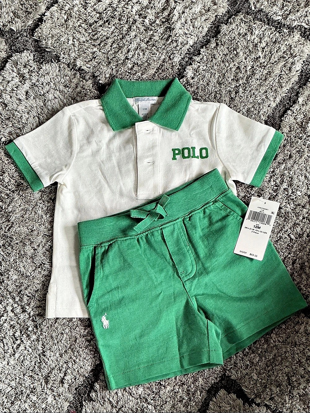 Ralph Lauren Polo Baby 12M Green & White 2-Piece Set NWT